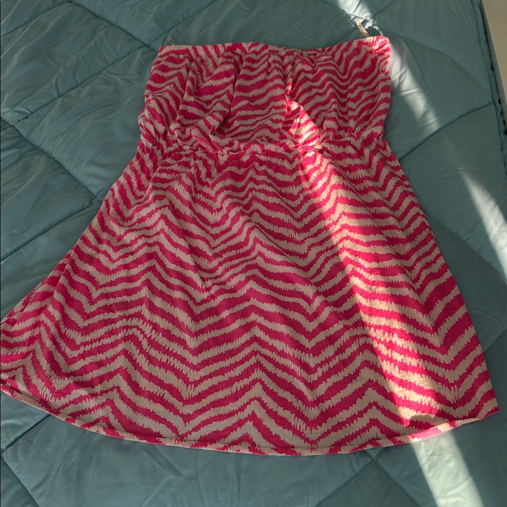 Lilly Pulitzer Windsor strapless dress EUC size XL pink and white zebra stripes